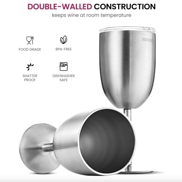 FineDine Premium Stainless Insulated Steel Wine Glasses 12 Oz. – Set of 2 - Picture 2 of 6